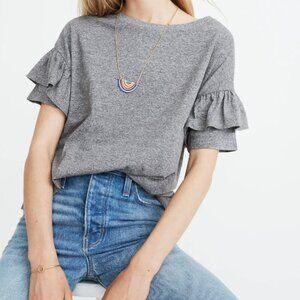 Madewell Ruffle Sleeve Gray T-Shirt Size S Soft Knit Feminine Casual Tee